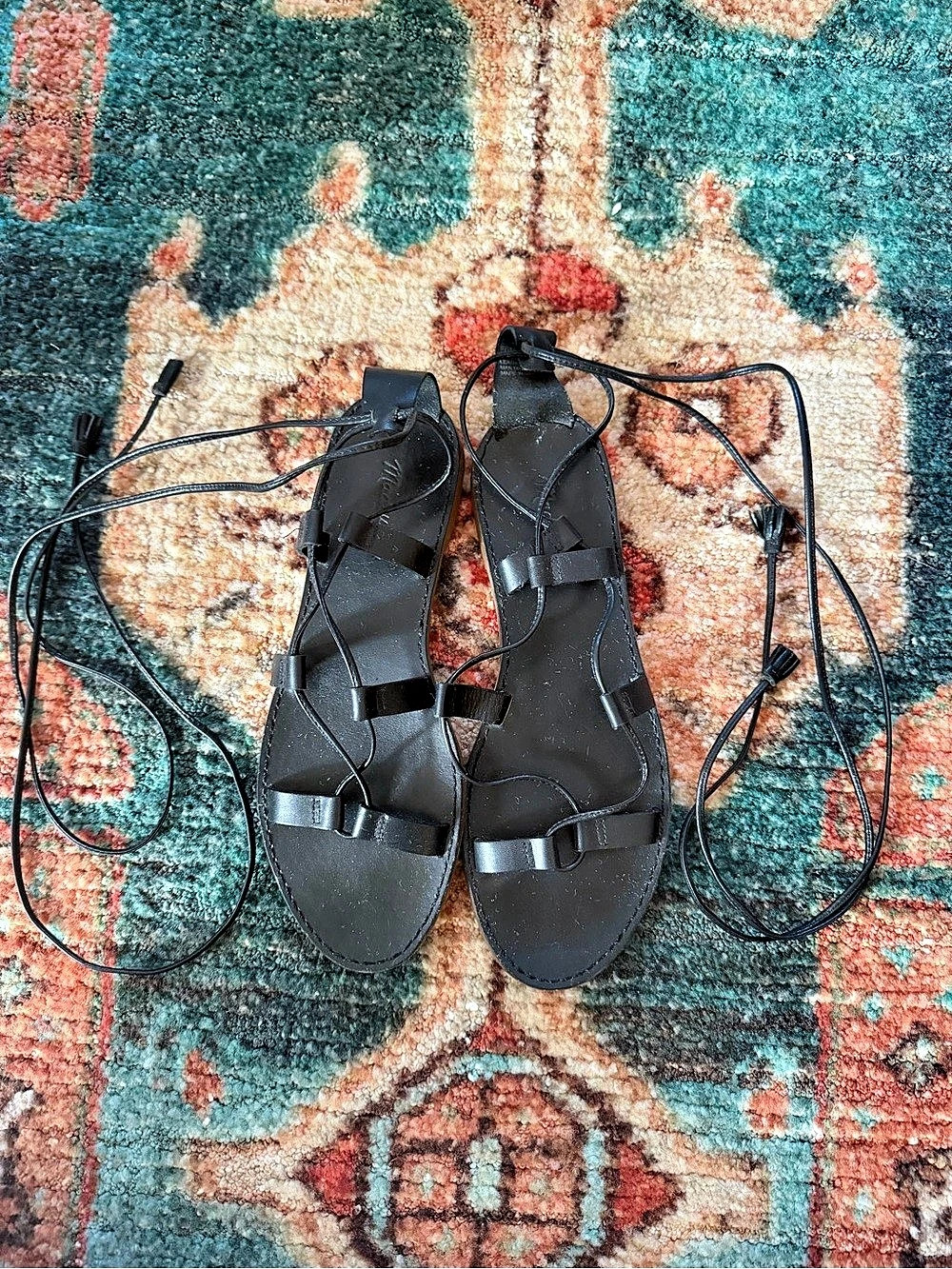 Madewell The Boardwalk Lace-Up Sandal Black Flat Sandals